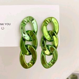 🍉5 for $25* Green Metallic Chain Earrings